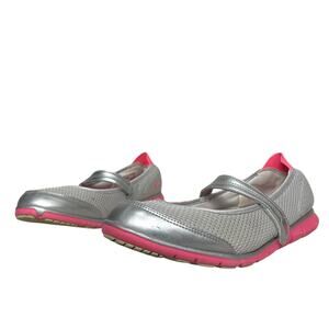 Y2K Nike Slip On Ballet Flat Sneakers Silver Hot Pink Velcro Strap Size 8.5